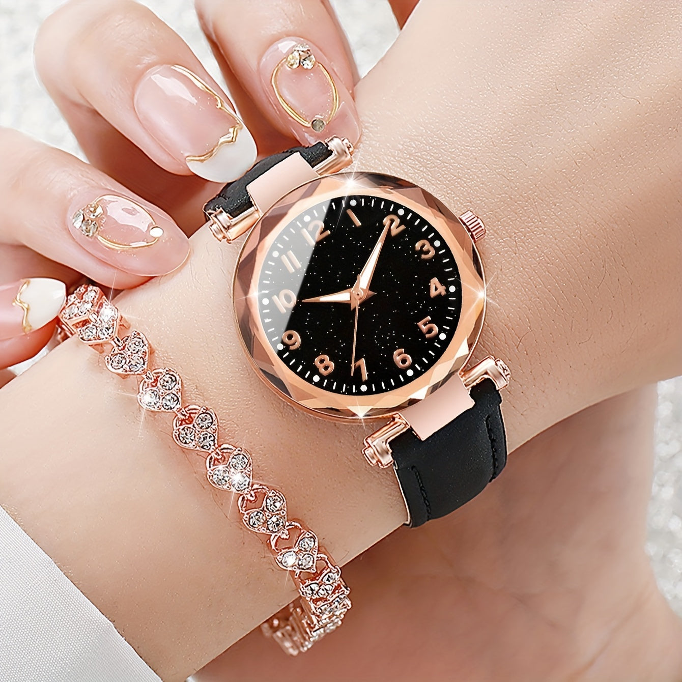 Casual Elegance Set - Quartz Watch with PU Leather Strap and Bracelet