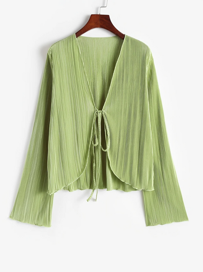 Vbrant Slim V-Neck Pleated Top